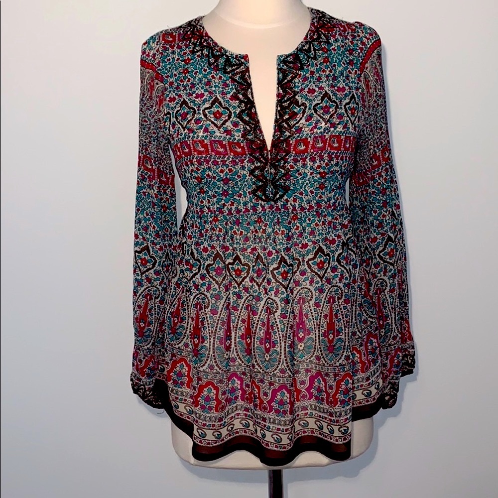 Joie Silk Floral Top with Bronze Embroidery